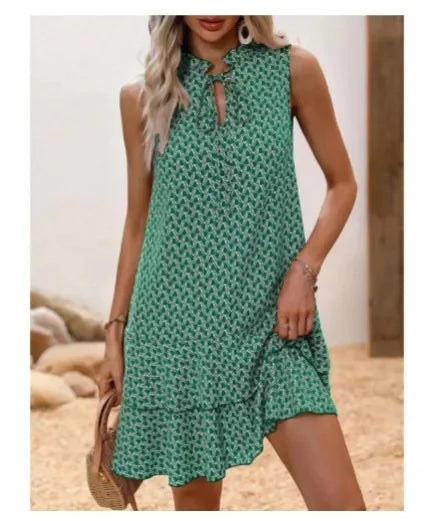 Zahara – Boho V-Hals Jurk met Print en Taillelint voor Dames