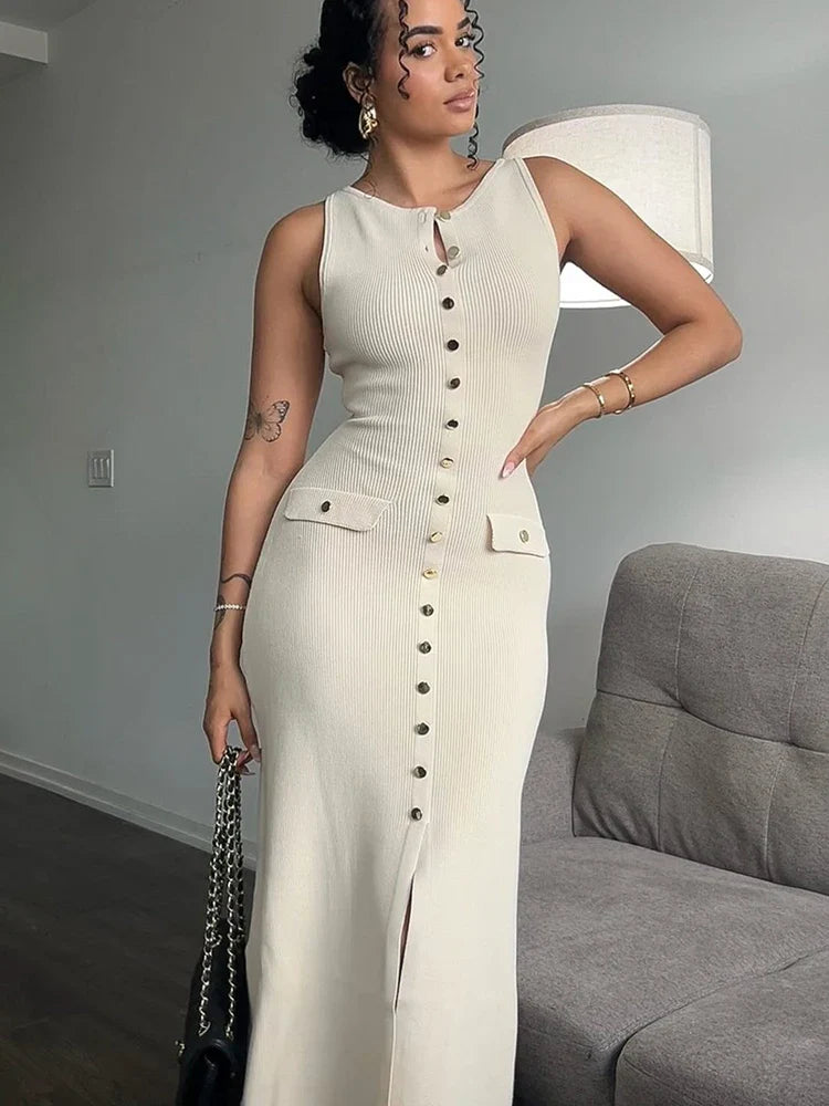 Chiara – Gebreide Rib Midi Jurk voor Dames