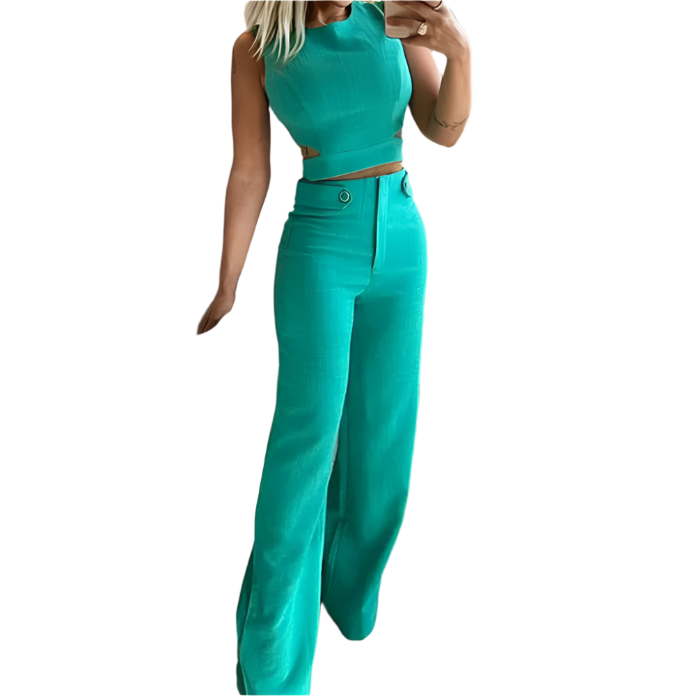 Zhavia – Elegante Tweedelige Dames Set met Wijde Pijpen
