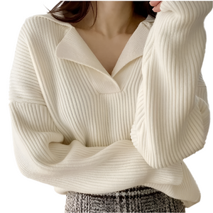 Janiah – Geribde Gebreide Oversized Damestrui van Kasjmierblend