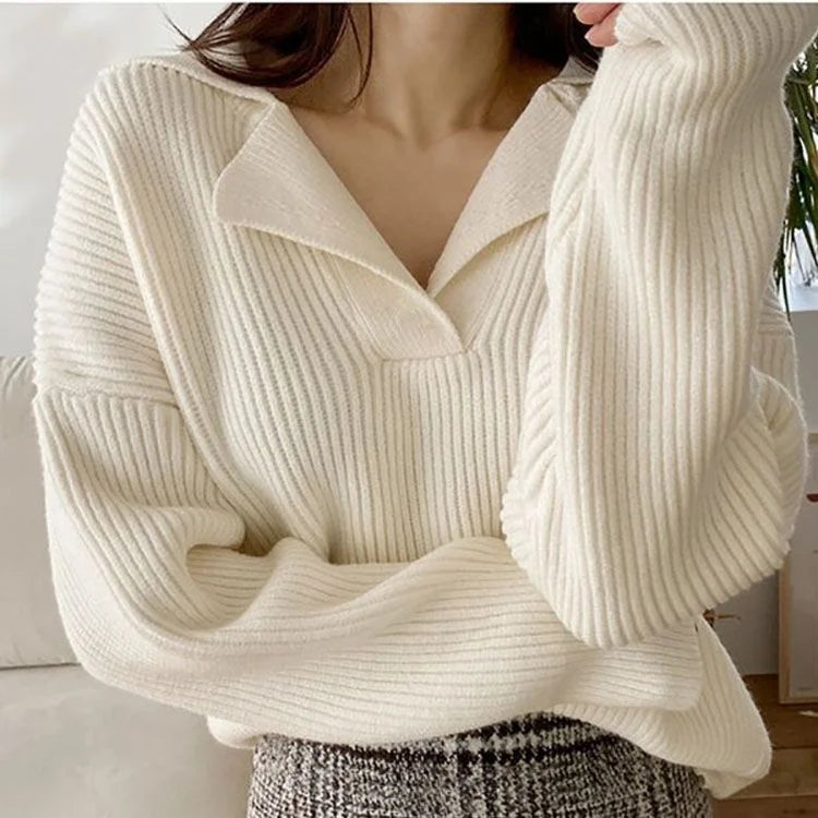 Janiah – Geribde Gebreide Oversized Damestrui van Kasjmierblend
