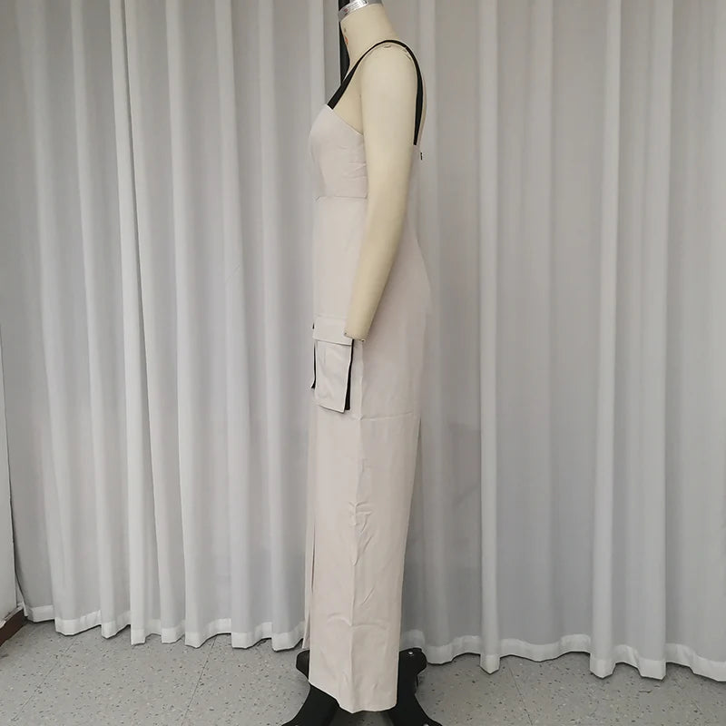 Elena – Rugloze Dames Colorblock Jumpsuit met Zakken