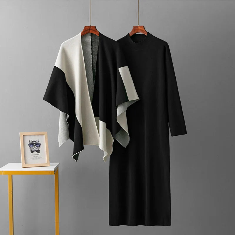 Sophia – Elegante Dames Tweedelige Jurk met Contrastkraag