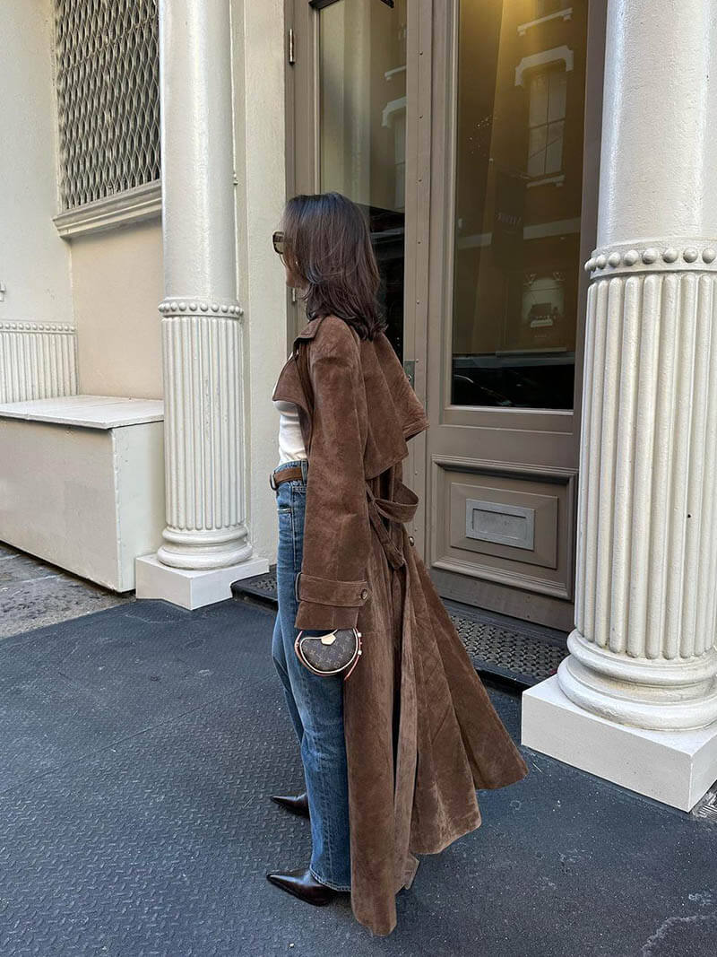 Marisol – Lange Dames Trenchcoat met Suède Look