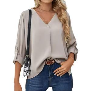 Giulia – Vintage Loose-Fit Dames Chiffon Blouse met V-Hals