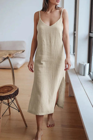 Giulia – V-Hals Katoenen Dames Midi Jurk met Split