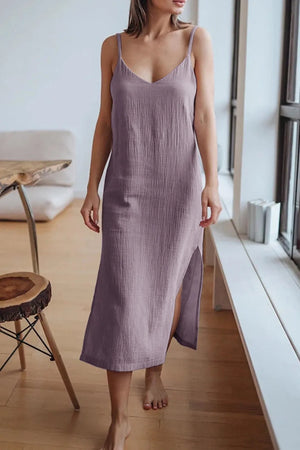 Giulia – V-Hals Katoenen Dames Midi Jurk met Split