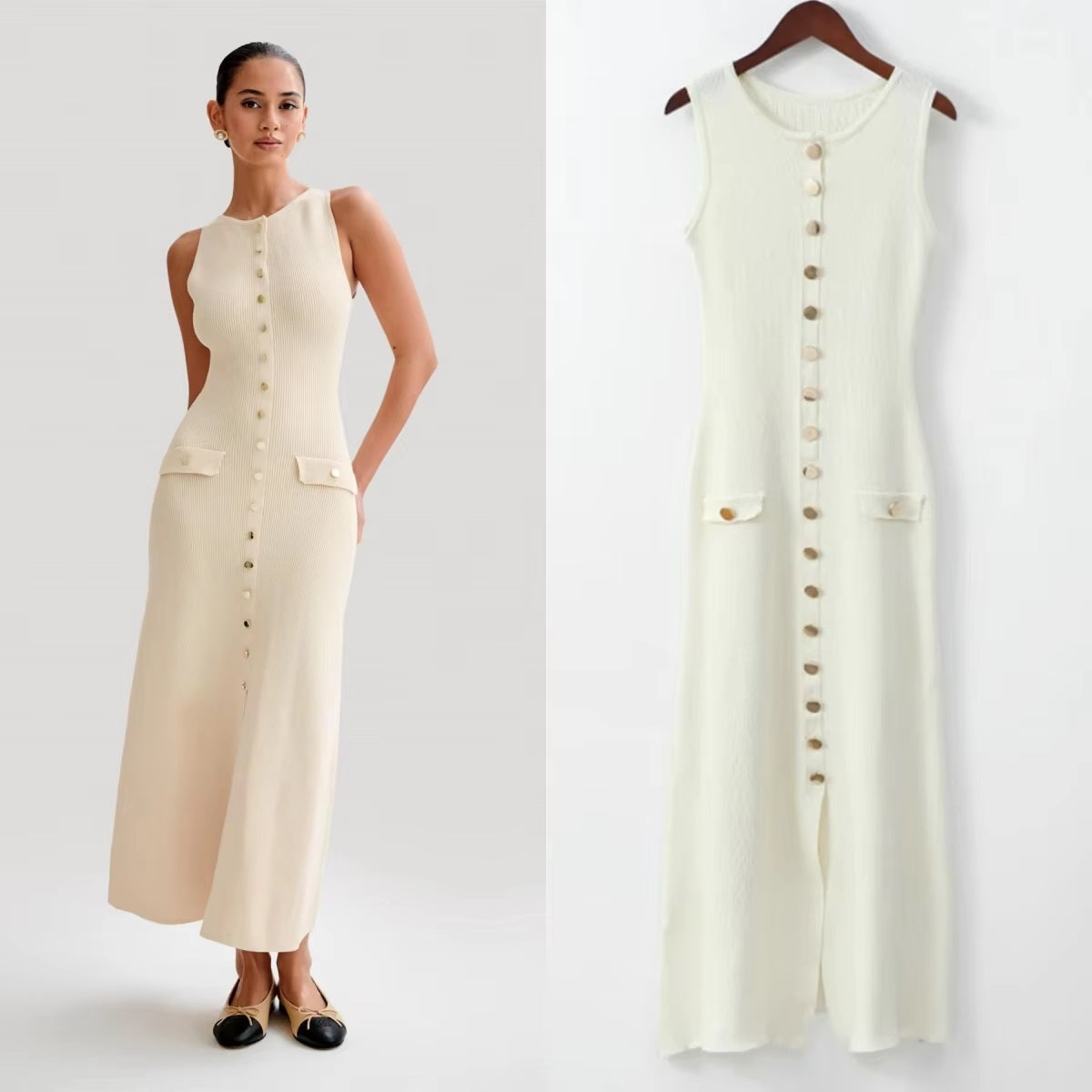 Chiara – Gebreide Rib Midi Jurk voor Dames
