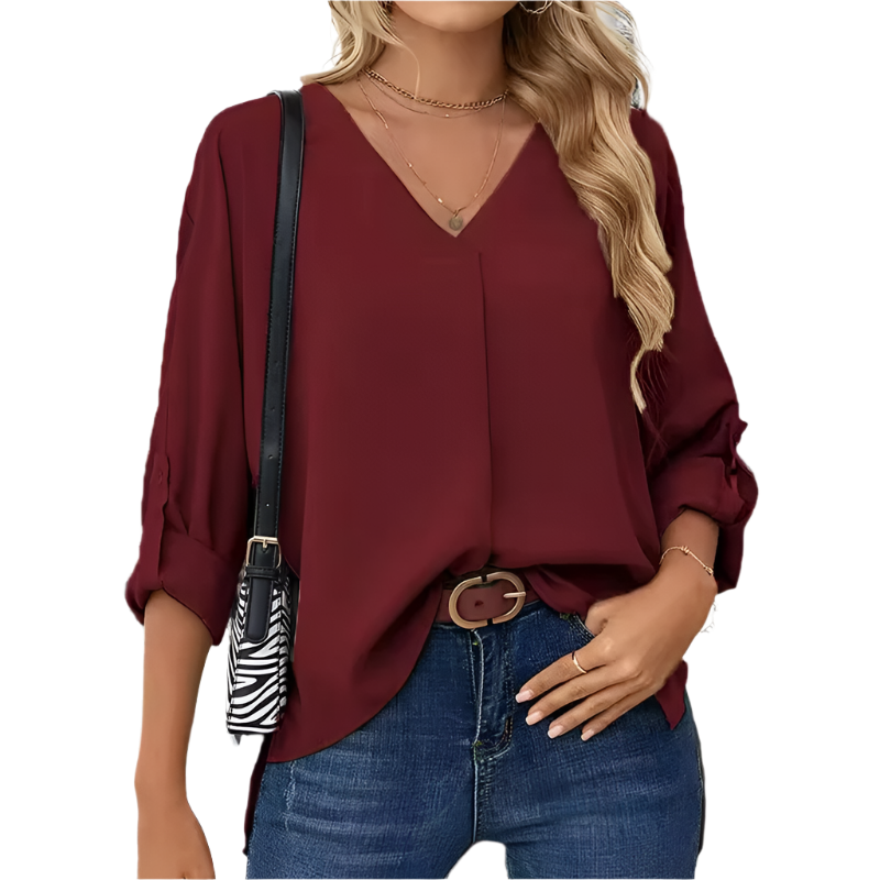 Giulia – Vintage Loose-Fit Dames Chiffon Blouse met V-Hals