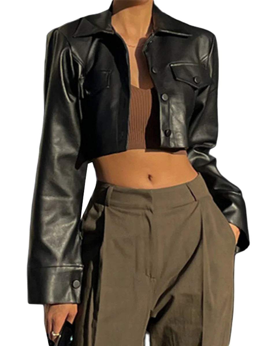 Gianna – Dames Cropped Faux Leren Bikerjack