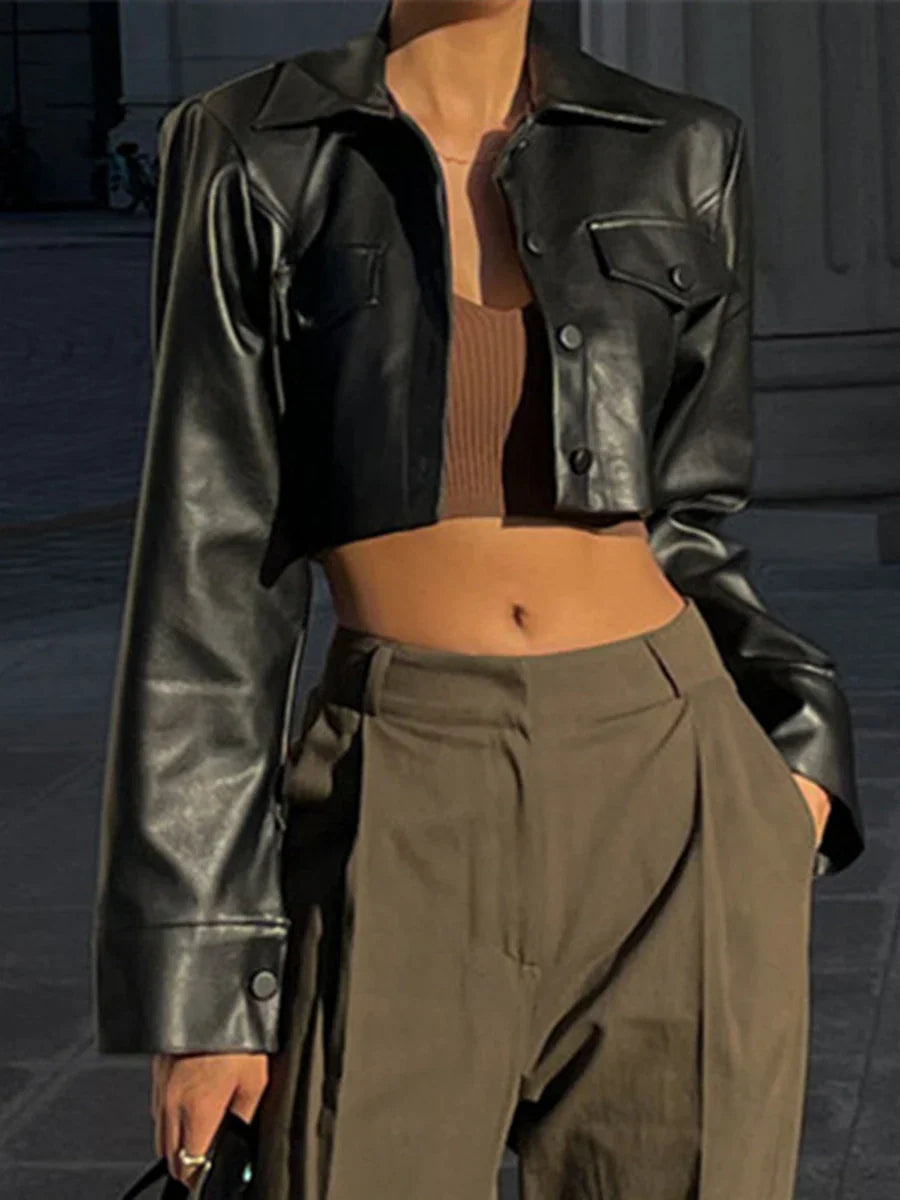 Gianna – Dames Cropped Faux Leren Bikerjack