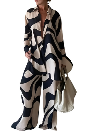 Macaria – Luchtige Tweedelige Dames Set met Wijde Broek en Blouse van Linnen