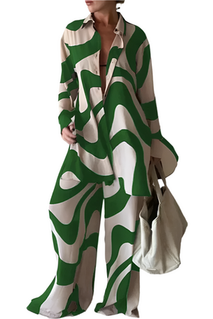 Macaria – Luchtige Tweedelige Dames Set met Wijde Broek en Blouse van Linnen