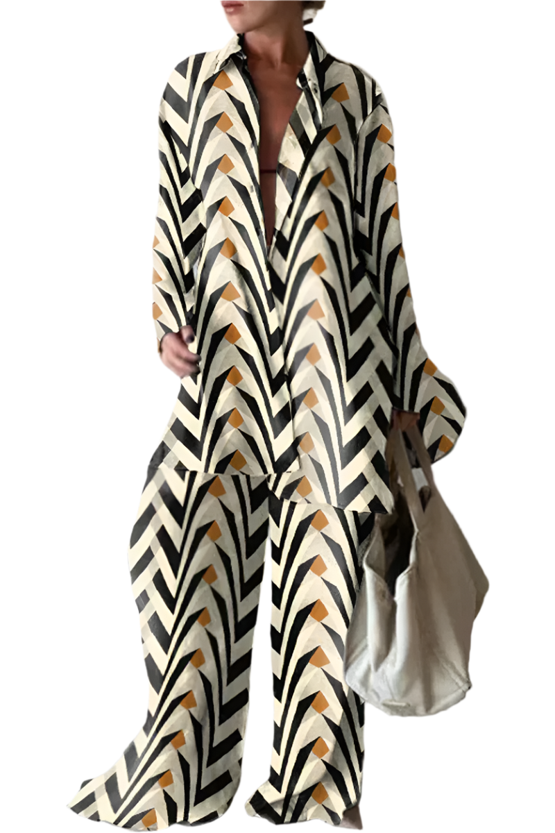 Macaria – Luchtige Tweedelige Dames Set met Wijde Broek en Blouse van Linnen