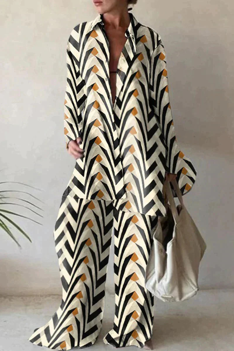 Macaria – Luchtige Tweedelige Dames Set met Wijde Broek en Blouse van Linnen