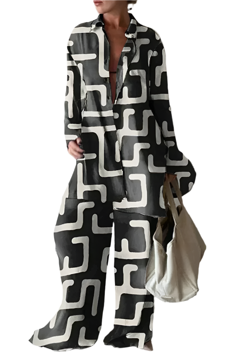 Macaria – Luchtige Tweedelige Dames Set met Wijde Broek en Blouse van Linnen