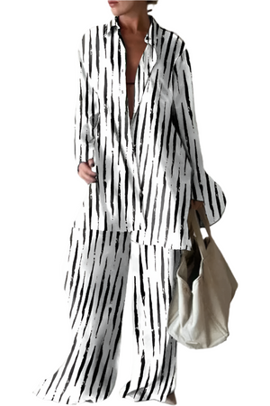Macaria – Luchtige Tweedelige Dames Set met Wijde Broek en Blouse van Linnen