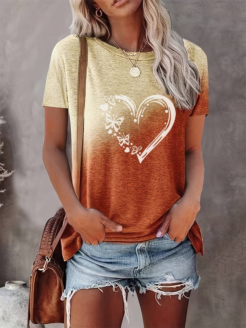 Élodie – Dames T-Shirt met Vlinderhart Print