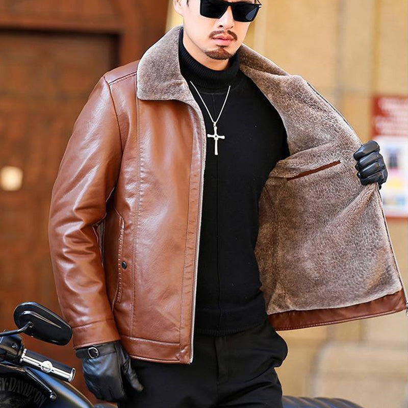 MarcoCuoio™️ Heren Faux Fleece Gevoerde Leren Warme Jas
