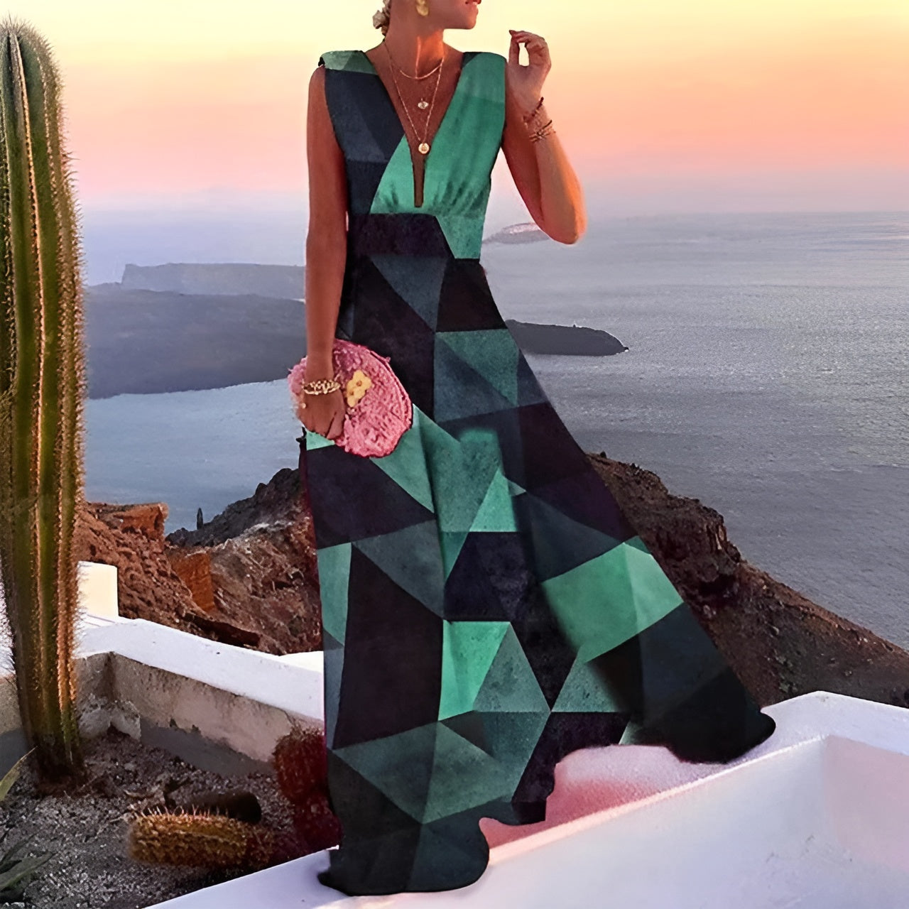 Luciana – Mouwloze Maxi Jurk met Diepe V-hals voor Dames