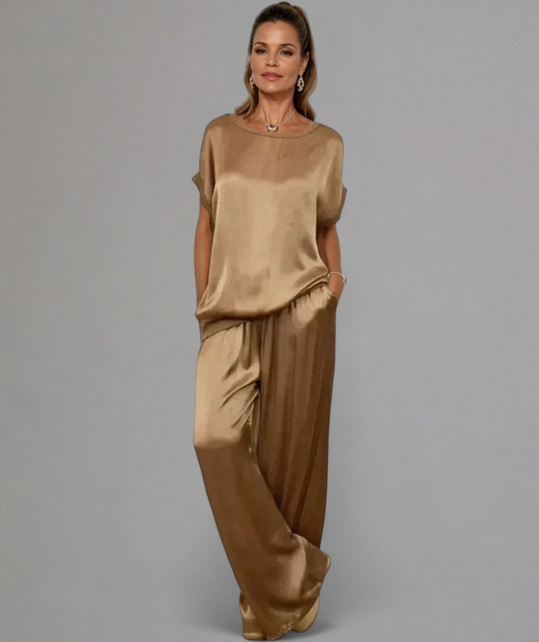 Isabella – Satijnzachte Dames Loungewear Set met Trekkoord Broek