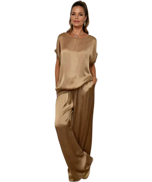 Isabella – Satijnzachte Dames Loungewear Set met Trekkoord Broek