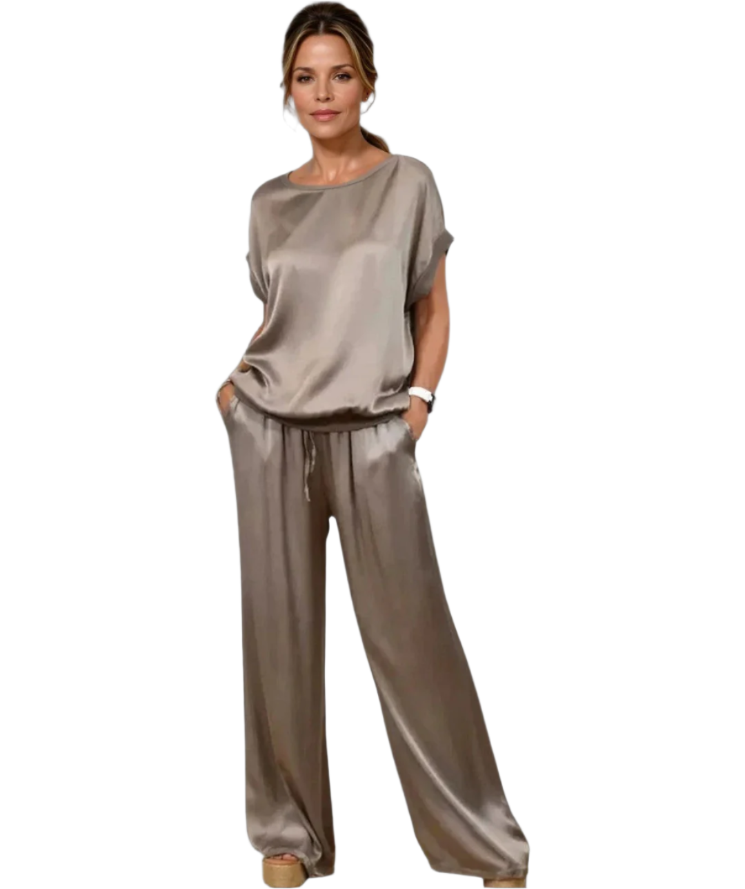 Isabella – Satijnzachte Dames Loungewear Set met Trekkoord Broek