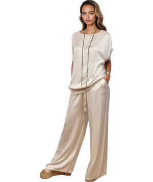 Isabella – Satijnzachte Dames Loungewear Set met Trekkoord Broek