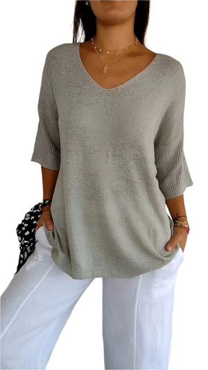 Isabella – Zachte Gebreide Dames Top met V-Hals en Mouwloos Design