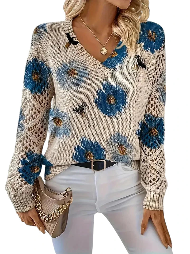 Danique – Elegante Dames Pullover met Bloemenpatroon