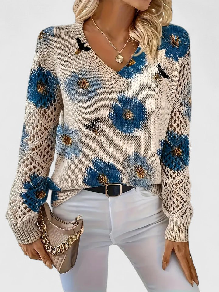 Danique – Elegante Dames Pullover met Bloemenpatroon