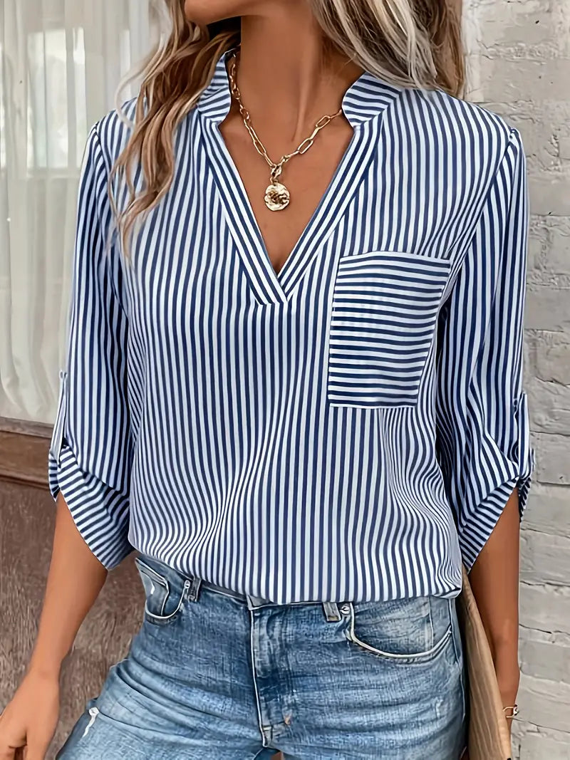 Camille – Gestreepte V-hals Blouse voor Dames