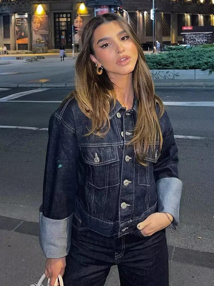 Sofia – Dames Denim Set met Cropped Jacket & Wide-Leg Jeans