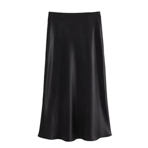 Isabella – Satijnen A-Lijn Damesrok met Hoge Taille