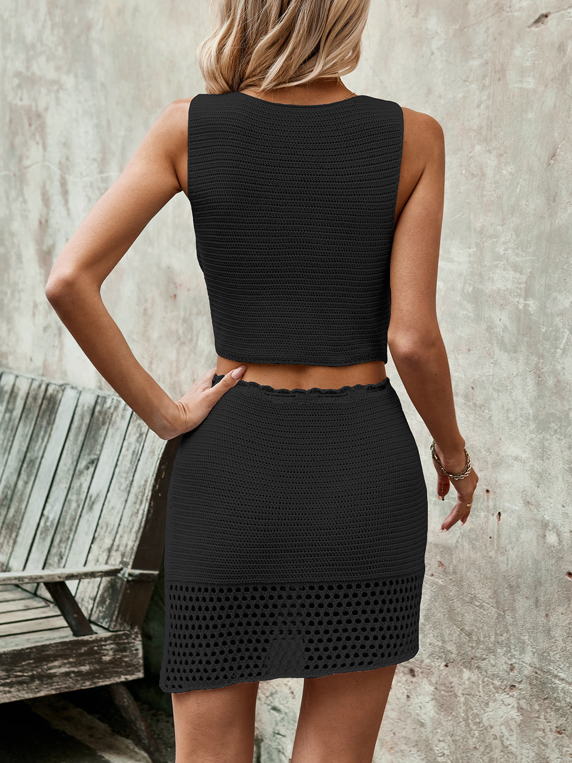 Sofia – Elegante Dames Tweedelige Set met Knoopjes en Rok