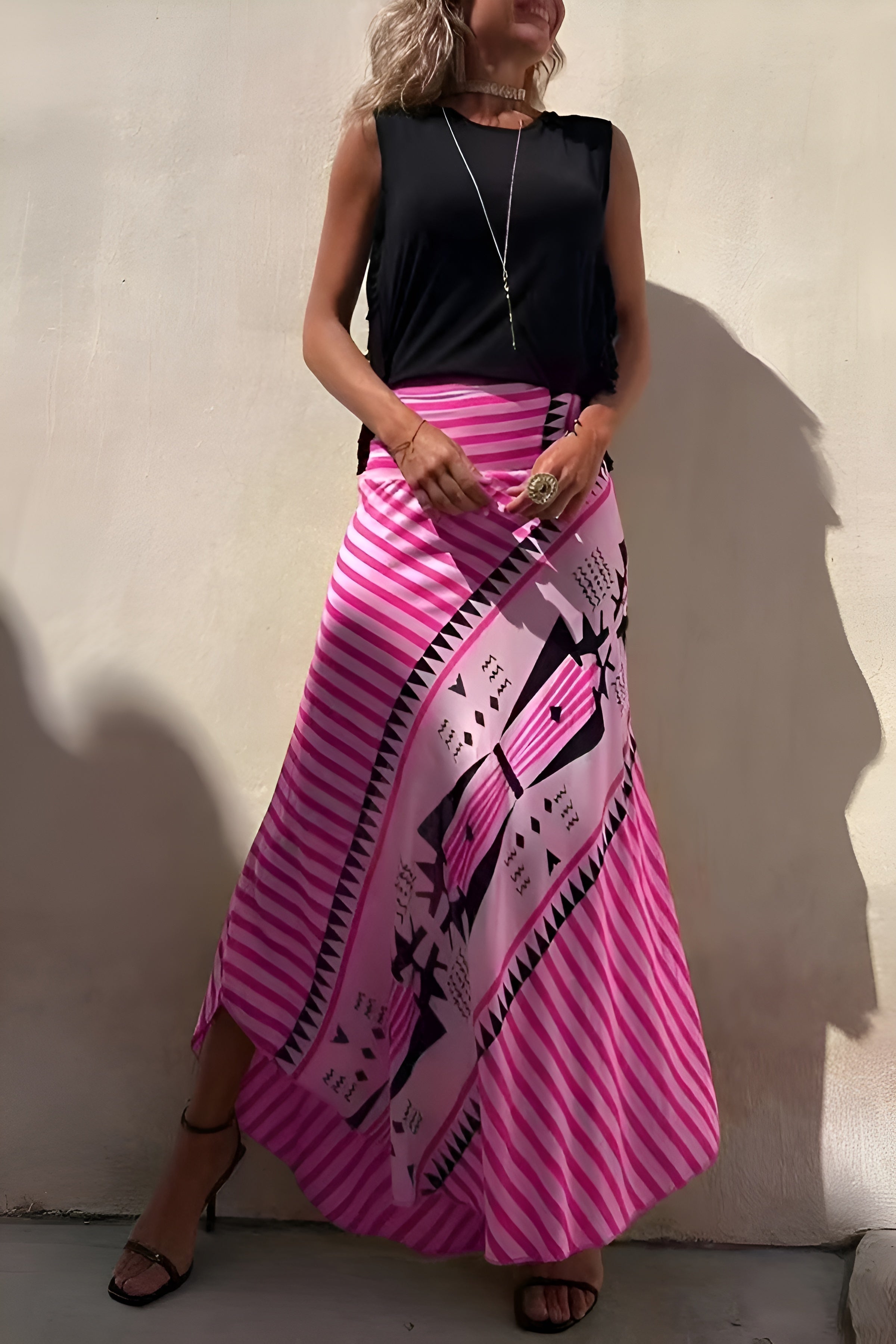 Serena – Vloeiende Dames Rok met Hoge Taille en Print