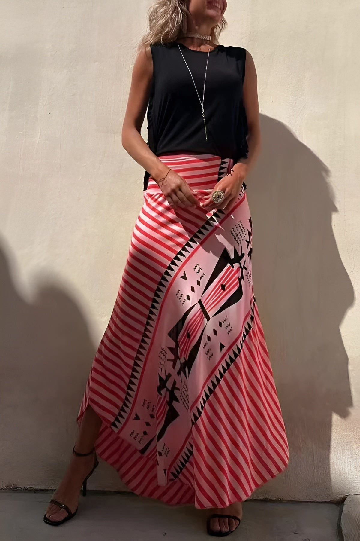 Serena – Vloeiende Dames Rok met Hoge Taille en Print