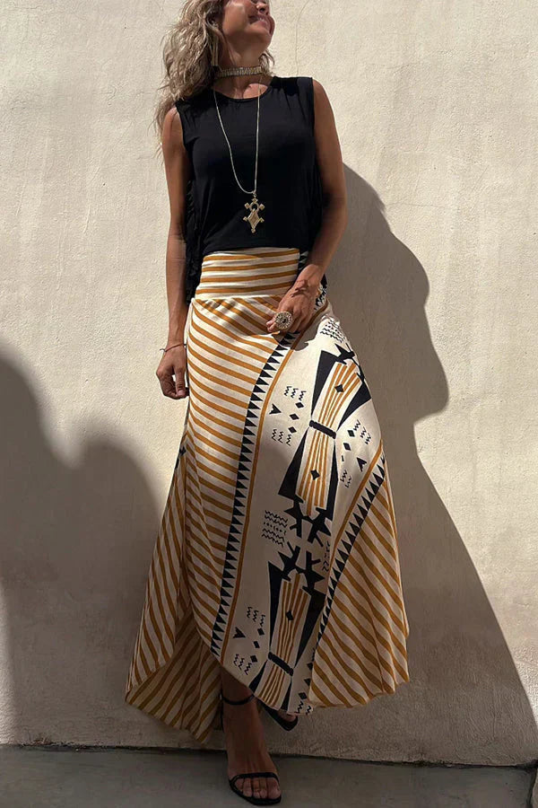Serena – Vloeiende Dames Rok met Hoge Taille en Print