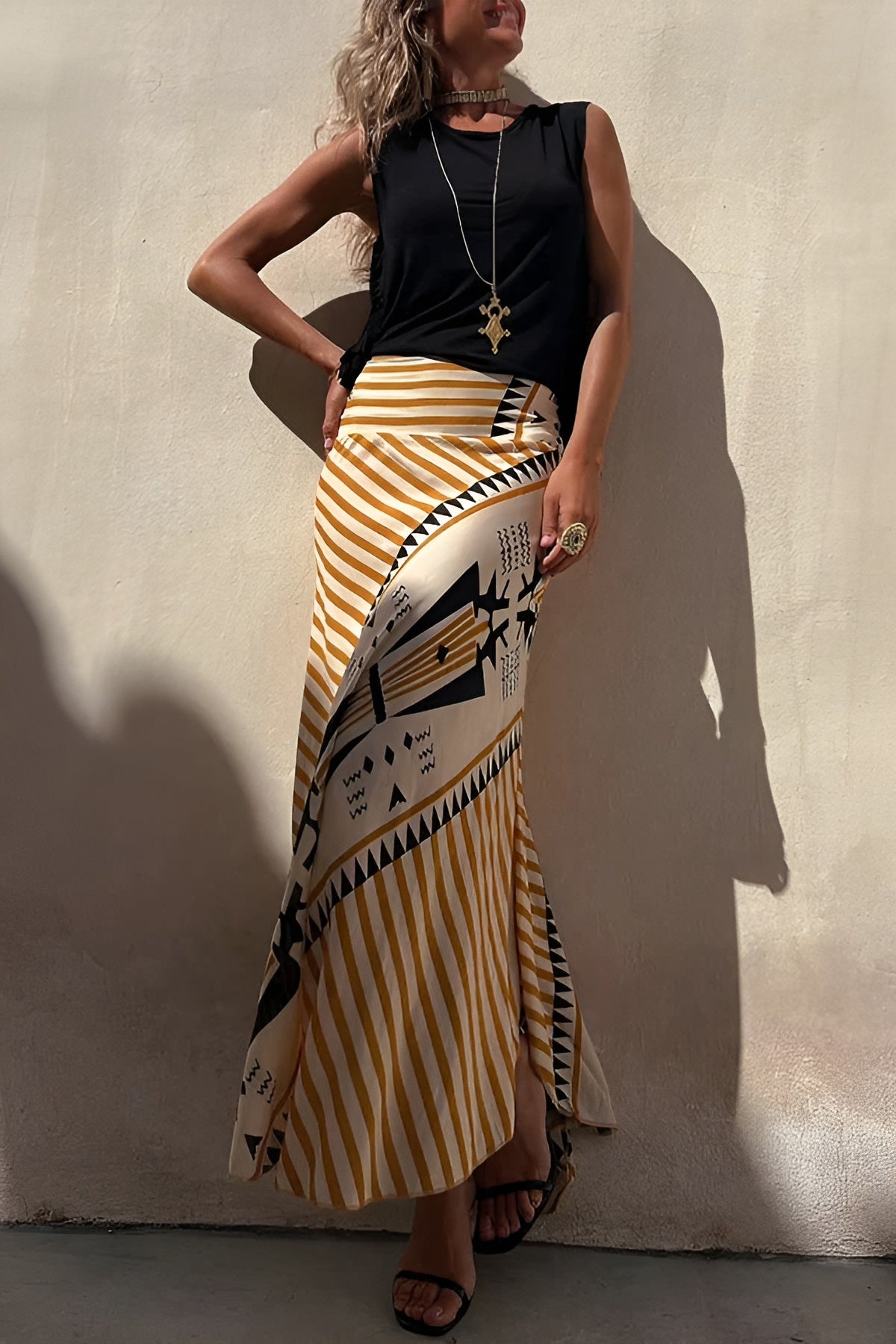 Serena – Vloeiende Dames Rok met Hoge Taille en Print