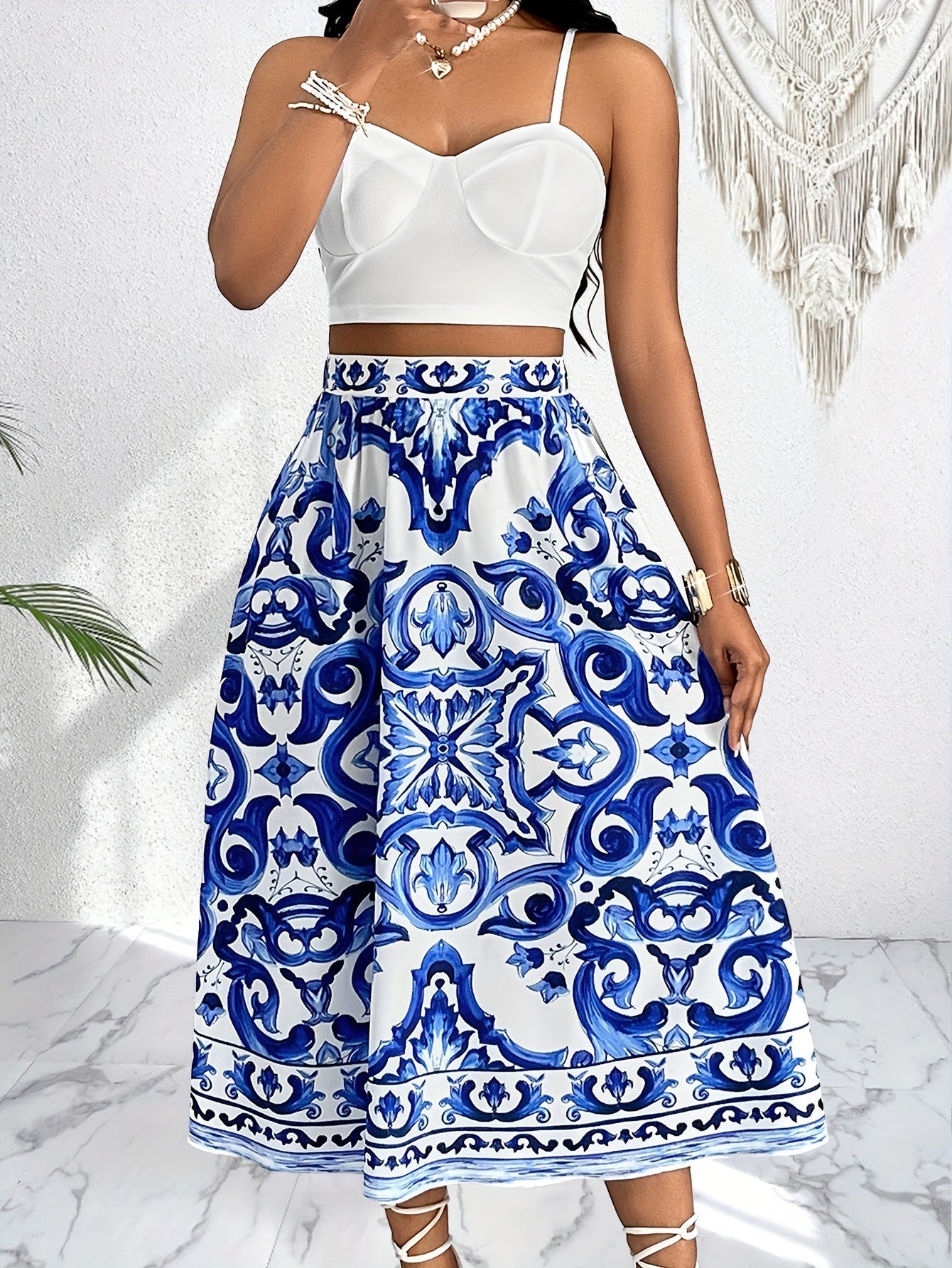 Chiara – Blauw & Wit Dames Zomer Rok Set