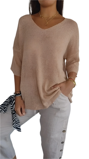Isabella – Zachte Gebreide Dames Top met V-Hals en Mouwloos Design