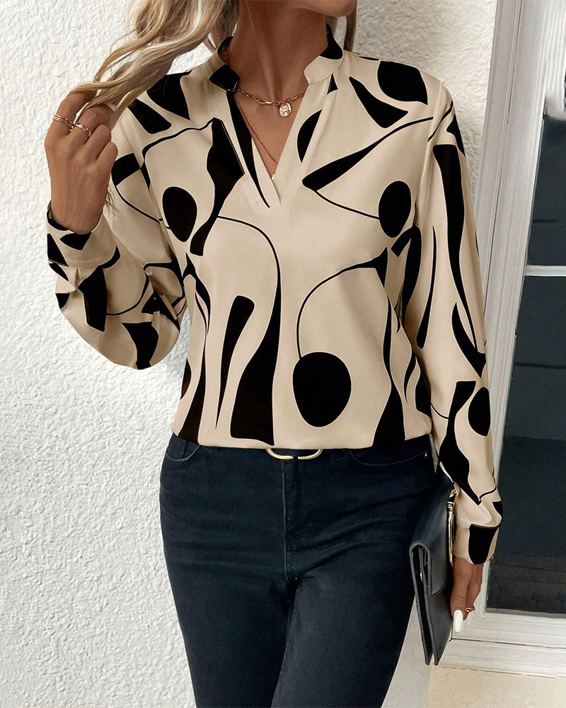 Isabella – Elegante Dames Blouse met Print en Hoge Kraag