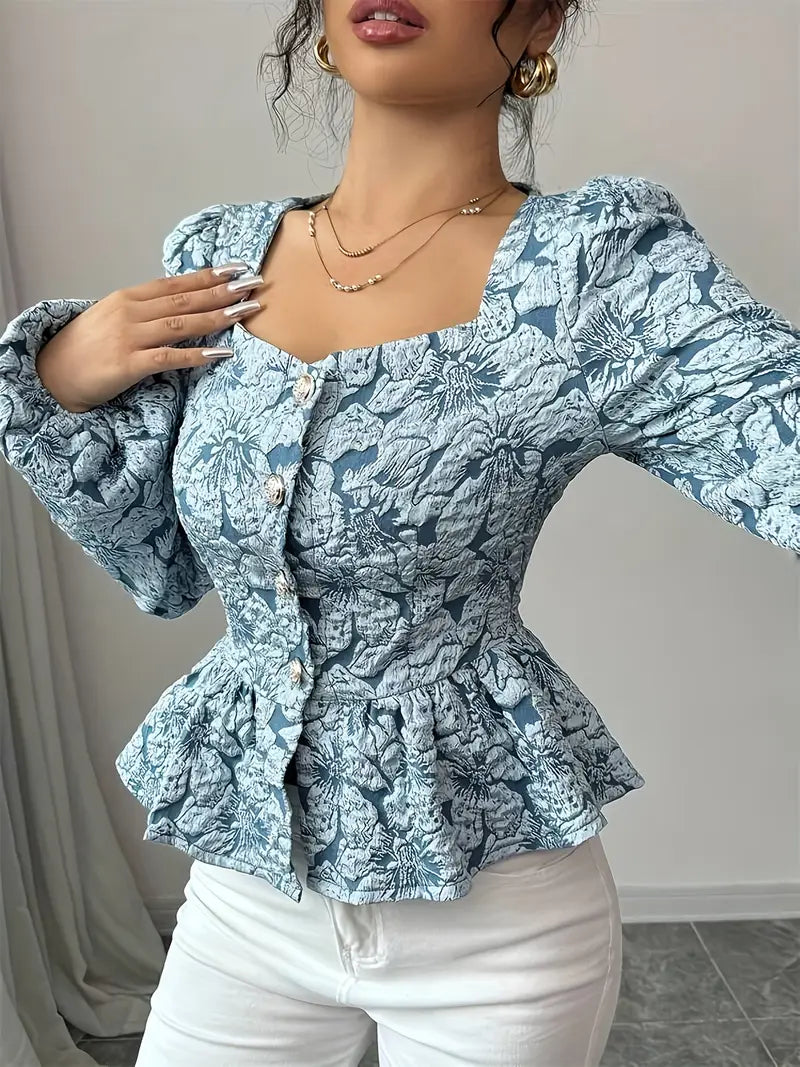 Isabella – Damesblouse met Bloemenprint en Pofmouwen