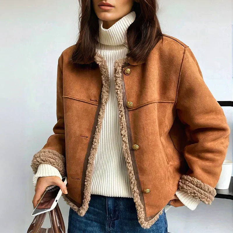 Loreine – Dames Shearling Winterjas met Knopen