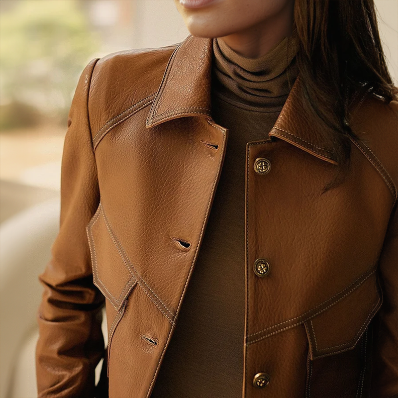ElenaFerri Vintage Leren Jas Voor Vrouwen