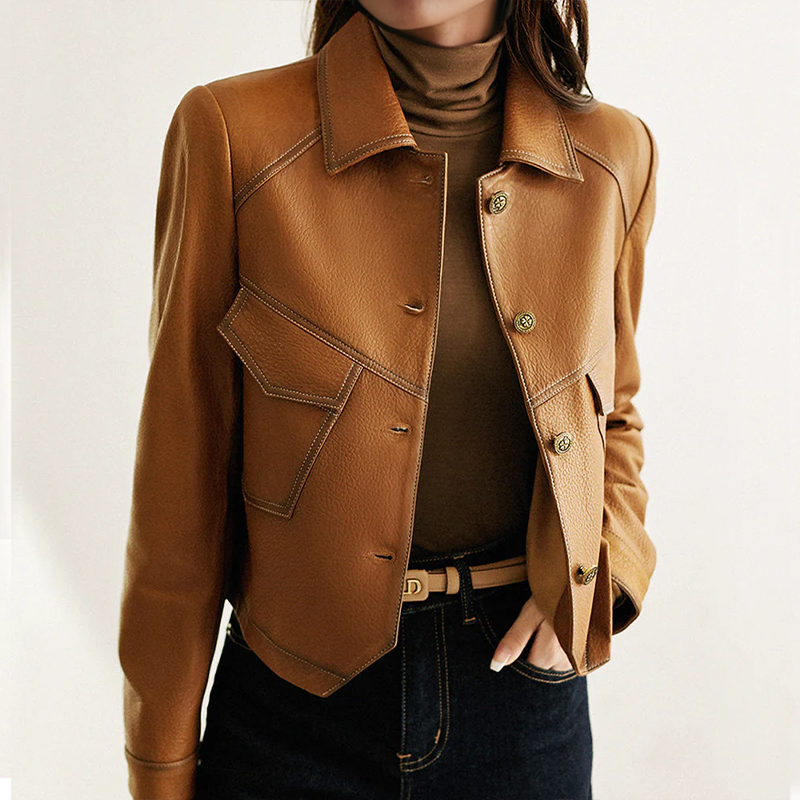 ElenaFerri Vintage Leren Jas Voor Vrouwen