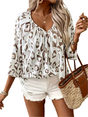 Camille – Oversized Dames Leopardprint Gebreide Blouse