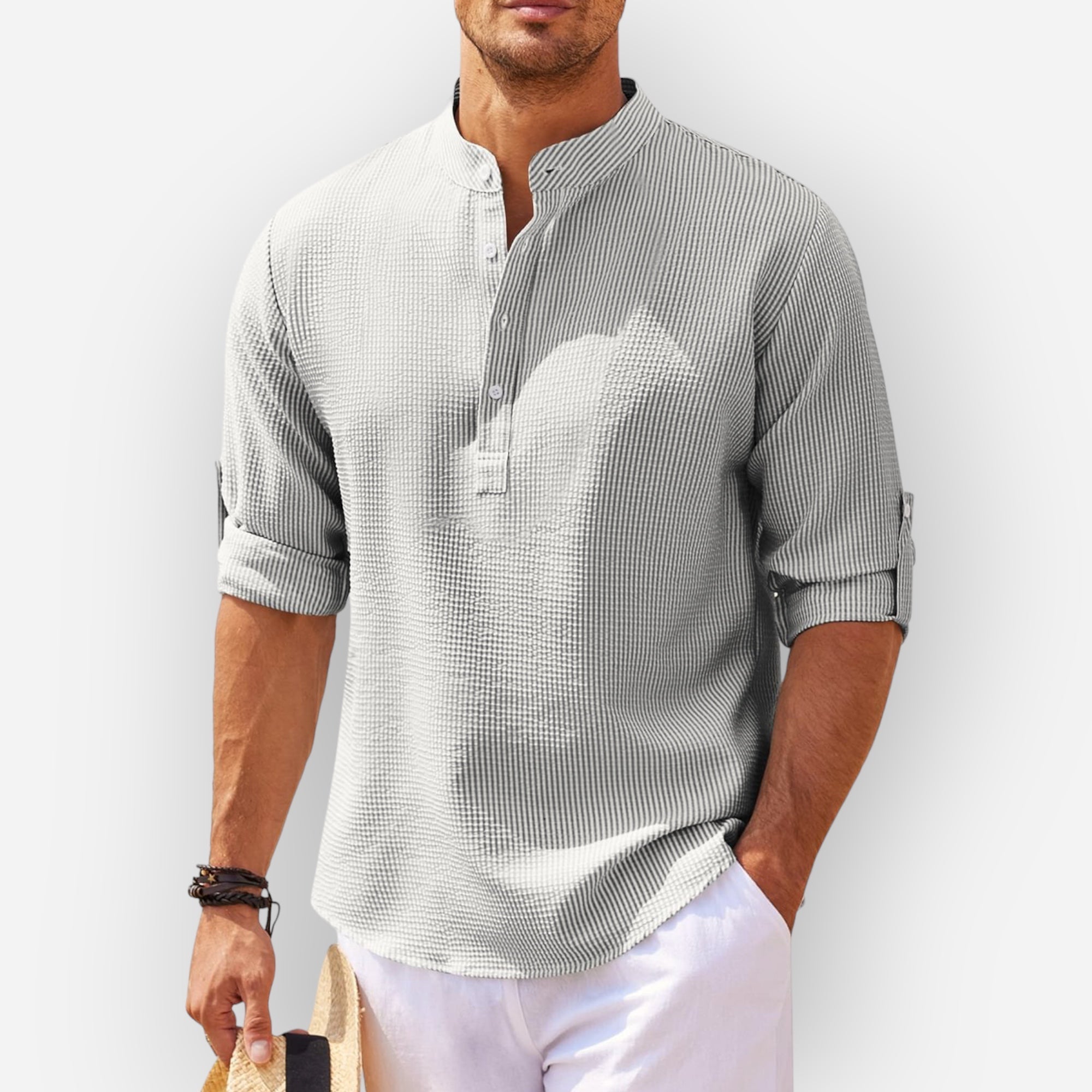 LucaMoretti™ katoen-linnen heren shirt met lange mouwen