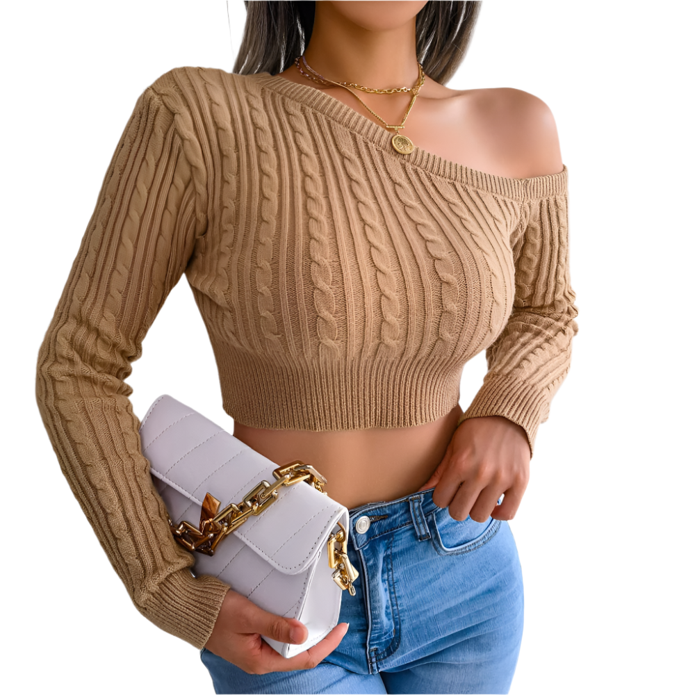 Alessia – Geribde One-Shoulder Gebreide Damestop