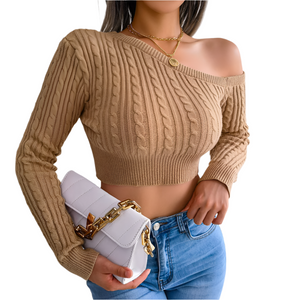 Alessia – Geribde One-Shoulder Gebreide Damestop